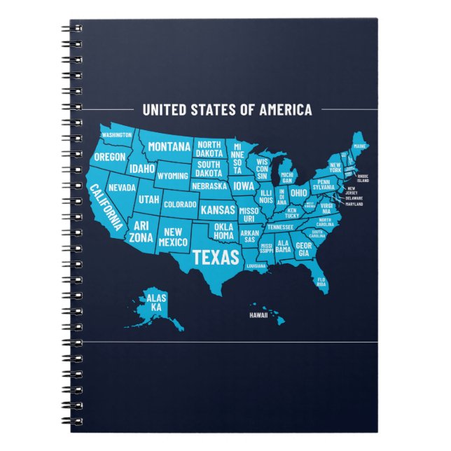 Caderno Espiral United States Map Teal Minimal Design (Frente)