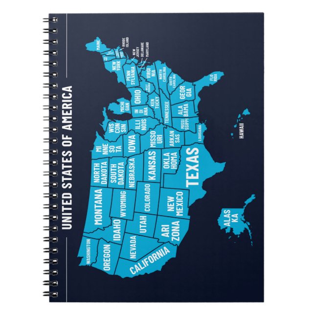 Caderno Espiral United States Map Teal Minimal Design (Frente)