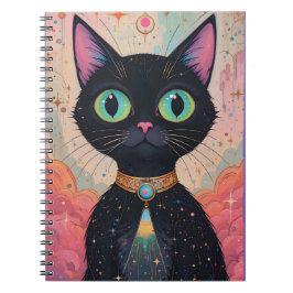 Caderno Espiral Universo de Gato Negro Cósmico e Futuro Atômico