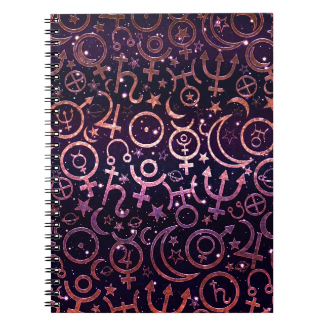 Caderno Espiral Universo Espacial Planetário Glittery Roxo (Frente)