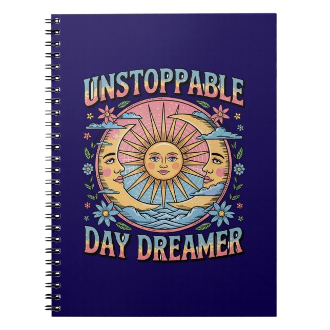 Caderno Espiral Unstoppable Daydreamer Sun Moon Retro Design  (Frente)