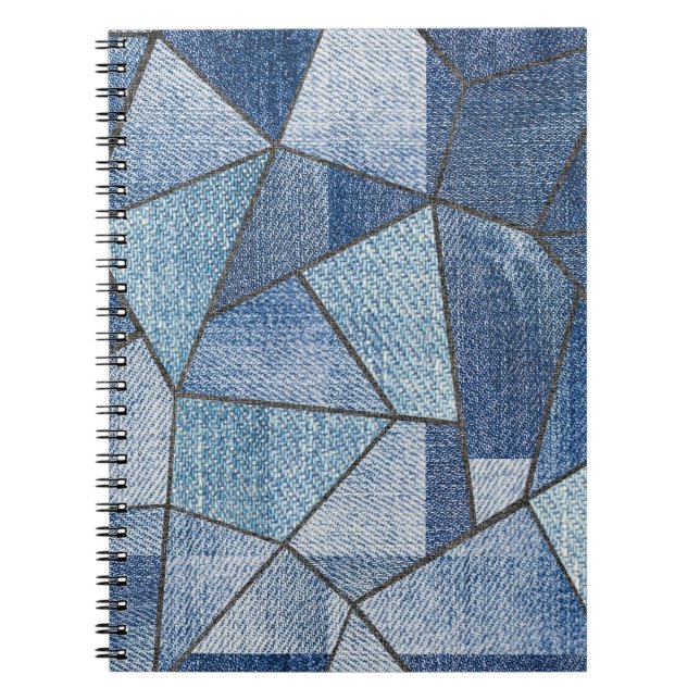 Caderno Espiral Urbano Denim: Design de Patchwork com Distúrbios (Frente)