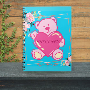 Caderno Espiral Ursas Meninas Florais Rosa Azul Moderno Volta às A