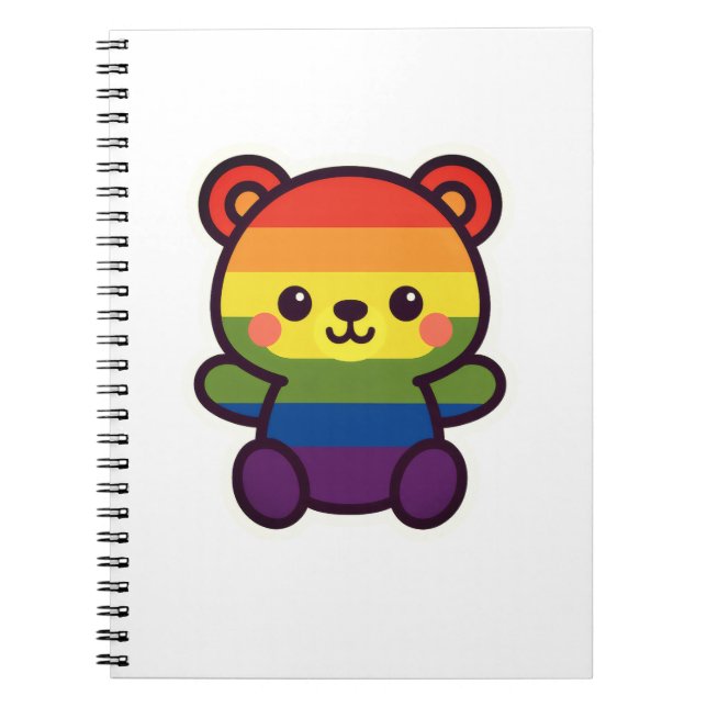 Caderno Espiral Ursinho Arco-Íris Kawaii - Uma Esmagada LGBTQ+ Org (Frente)