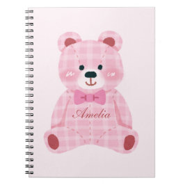 Caderno Espiral Ursinho Gingham Rosa