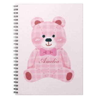 Caderno Espiral Ursinho Gingham Rosa