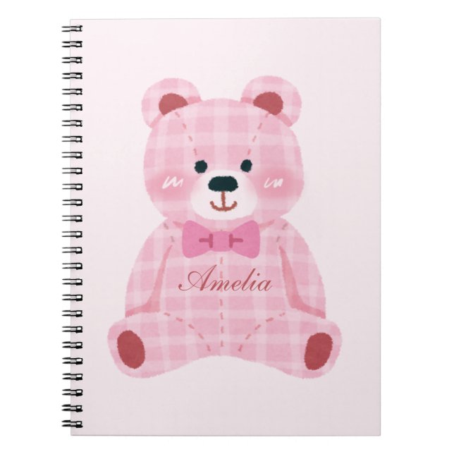 Caderno Espiral Ursinho Gingham Rosa (Frente)