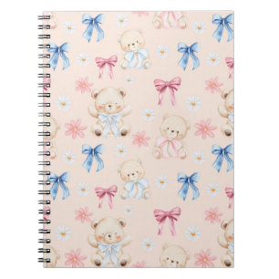 Caderno Espiral Ursinhos de pelúcia com laço fofo padrão contínuo