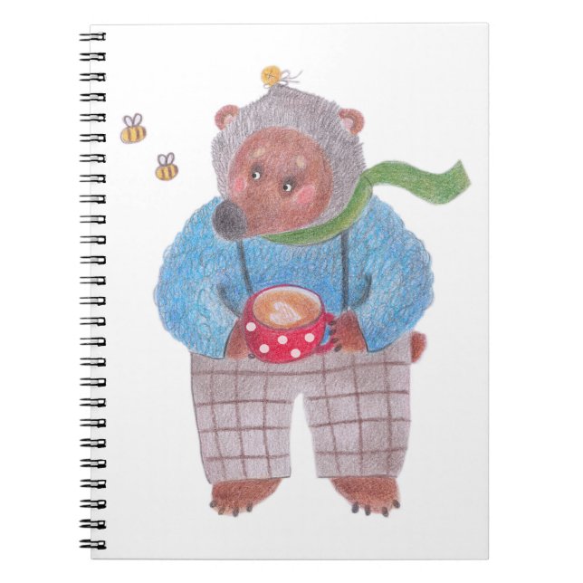 Caderno Espiral Urso, abelhas e cappuccino (Frente)
