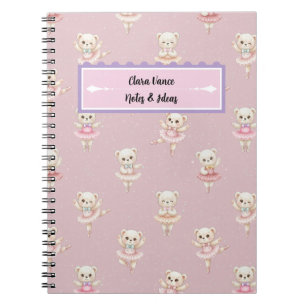 Caderno Espiral Urso Bailarina Rosa Padrão Sem Costura