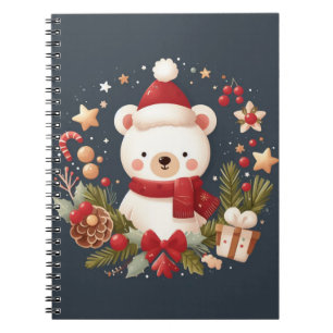 Caderno Espiral Urso de Natal/Inverno em coroa