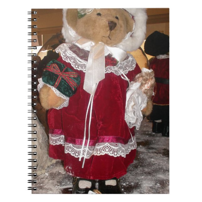 Caderno Espiral Urso de Natal Vitoriano Segurando Boneca Antiga (Frente)