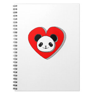Caderno Espiral Urso De Panda Bonito E Desenho De Coração Vermelho