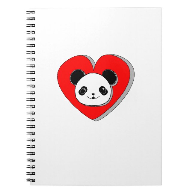 Caderno Espiral Urso De Panda Bonito E Desenho De Coração Vermelho (Frente)