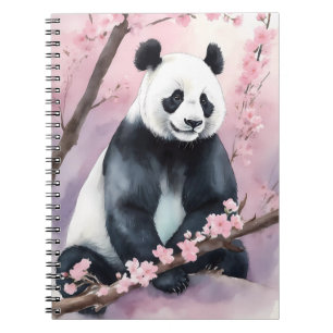 Caderno Espiral Urso de Panda de Pintura em Aquarela
