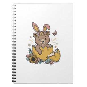 Caderno Espiral Urso de Páscoa Fofo em Ovo Quebrado Vetor Vintage_