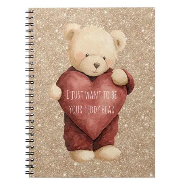 Caderno Espiral Urso de Pelúcia Coração Vermelho (Frente)
