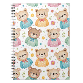 Caderno Espiral Urso de pelúcia e flores