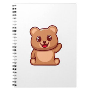 Caderno Espiral Urso de pelúcia fofo acenando a mão