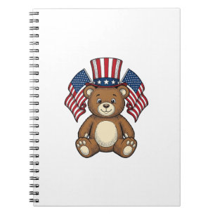 Caderno Espiral Urso de pelúcia patriótico vintage design em vetor