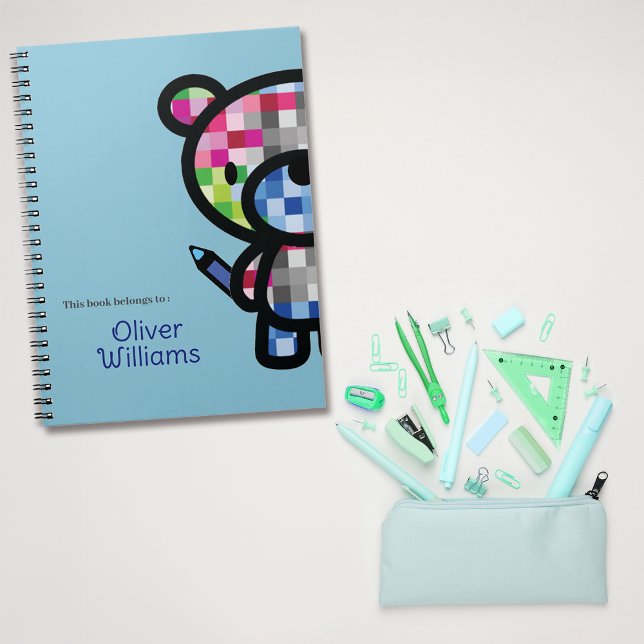 Caderno Espiral Urso Divertido para Crianças com Nome Personalizad (Criador carregado)