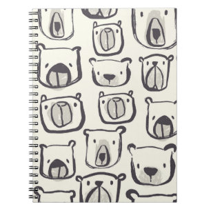 Caderno Espiral Urso fofo, padrão contínuo desenhado à mão.