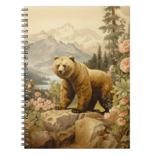 Caderno Espiral Urso Grizzly Majestoso em uma Floresta