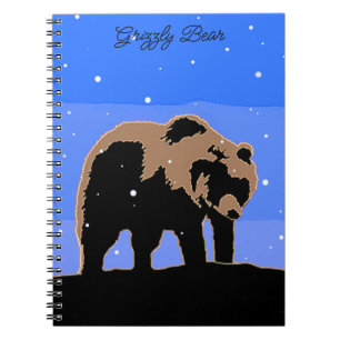 Caderno Espiral Urso Grizzly no inverno - Arte original sobre a vi
