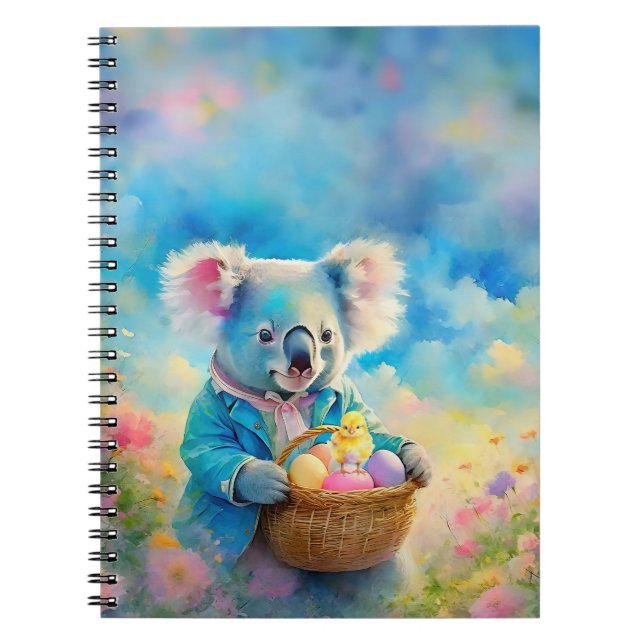 Caderno Espiral Urso Koala segurando uma cesta de ovos de Páscoa (Frente)