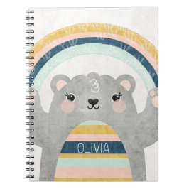 Caderno Espiral Urso Mágico Cinto com Arco-Íris Colorido Texturado