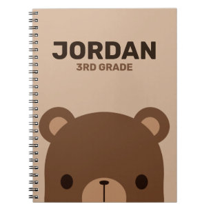 Caderno Espiral Urso Marrom Pequeno e Fofo com Nome Personalizado