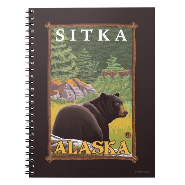 Caderno Espiral Urso Negro em Floresta - Sitka, Alasca (Frente)