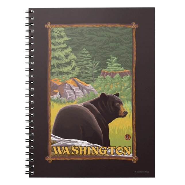 Caderno Espiral Urso Negro na Floresta - Washington (Frente)