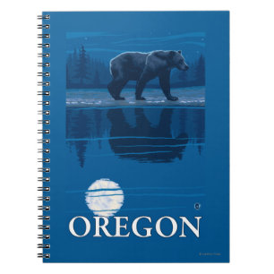 Caderno Espiral Urso no poster das viagens vintage do luar