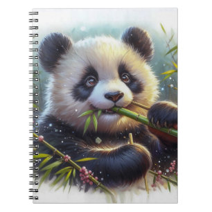 Caderno Espiral Urso Panda Adorável Comendo Bambu