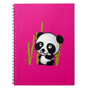 Caderno Espiral Urso-panda branco e preto em forma de bambu