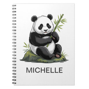 Caderno Espiral Urso Panda Fofo Personalizado Com Bambu Verde