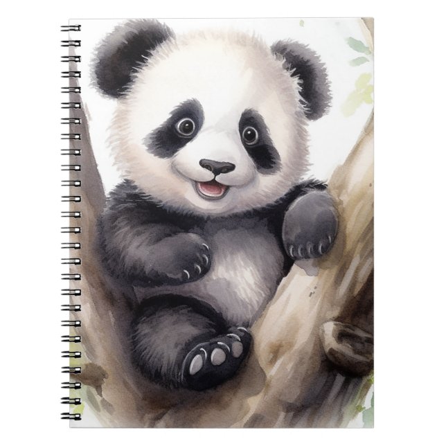 Caderno Espiral Urso Panda Na Árvore De Bambu (Frente)