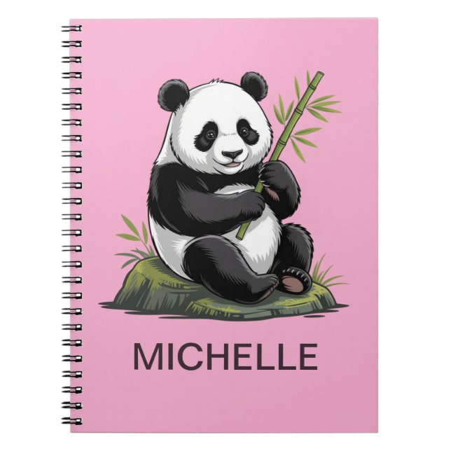 Caderno Espiral Urso Panda Personalizado Verde Bambu Rosa (Frente)