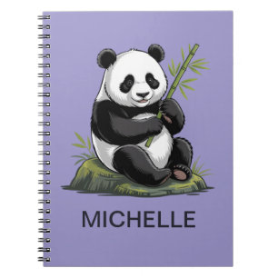 Caderno Espiral Urso Panda Personalizado Verde Bambu Roxo