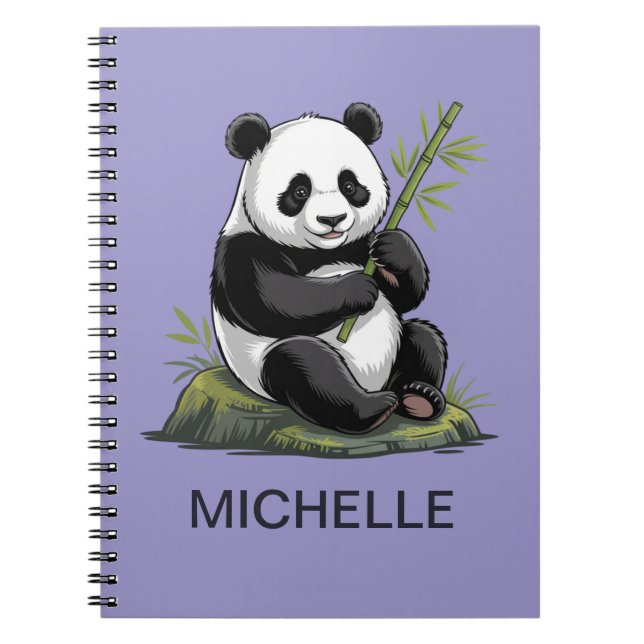 Caderno Espiral Urso Panda Personalizado Verde Bambu Roxo (Frente)