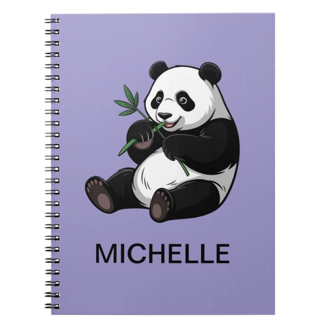 Caderno Espiral Urso Panda Personalizado Verde Bambu Roxo (Frente)