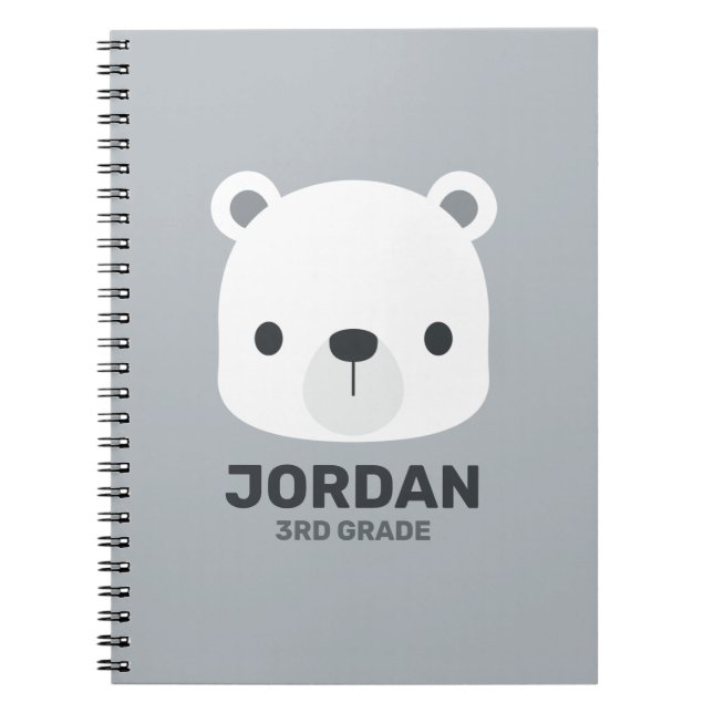 Caderno Espiral Urso Polar Bonito com Nome Personalizado (Frente)