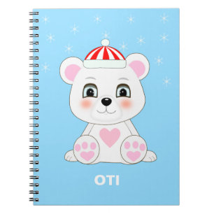 Caderno Espiral Urso Polar Bonito e Flocos de Neve na Colúmbia Azu