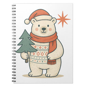 Caderno Espiral Urso Polar de Natal Fofo Inverno Escandinavo
