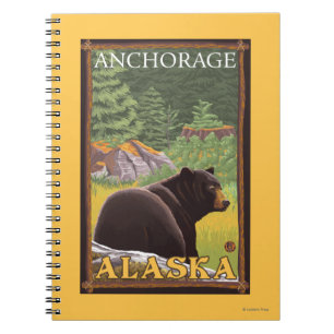 Caderno Espiral Urso preto na floresta - Anchorage, Alaska