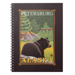 Caderno Espiral Urso preto na floresta - Petersburgo, Alaska