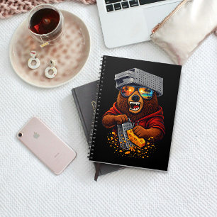 Caderno Espiral Urso Retro Com Chapéu Espeto de Queijo e Óculos de