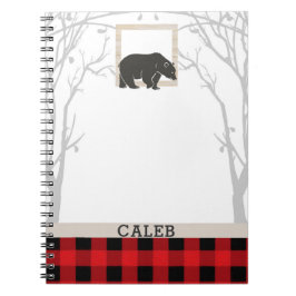 Caderno Espiral Urso Rústico e Xadrez Vermelho de Quadriculado Paí