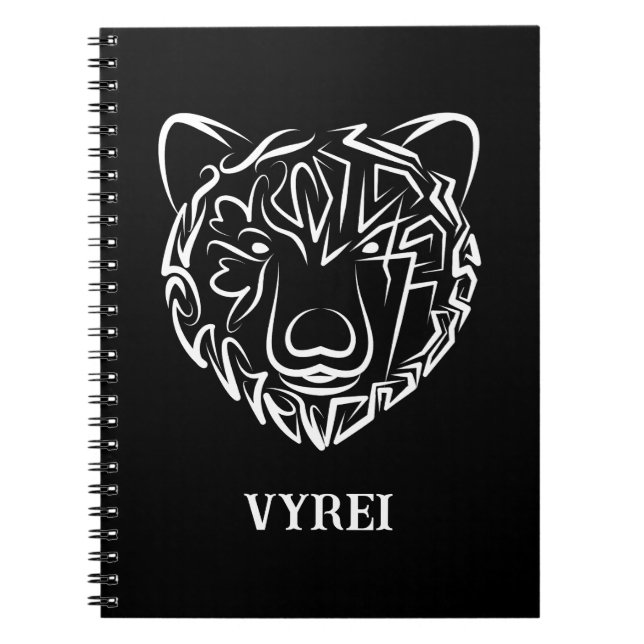 Caderno Espiral Urso Tribal Negro e Branco (Frente)